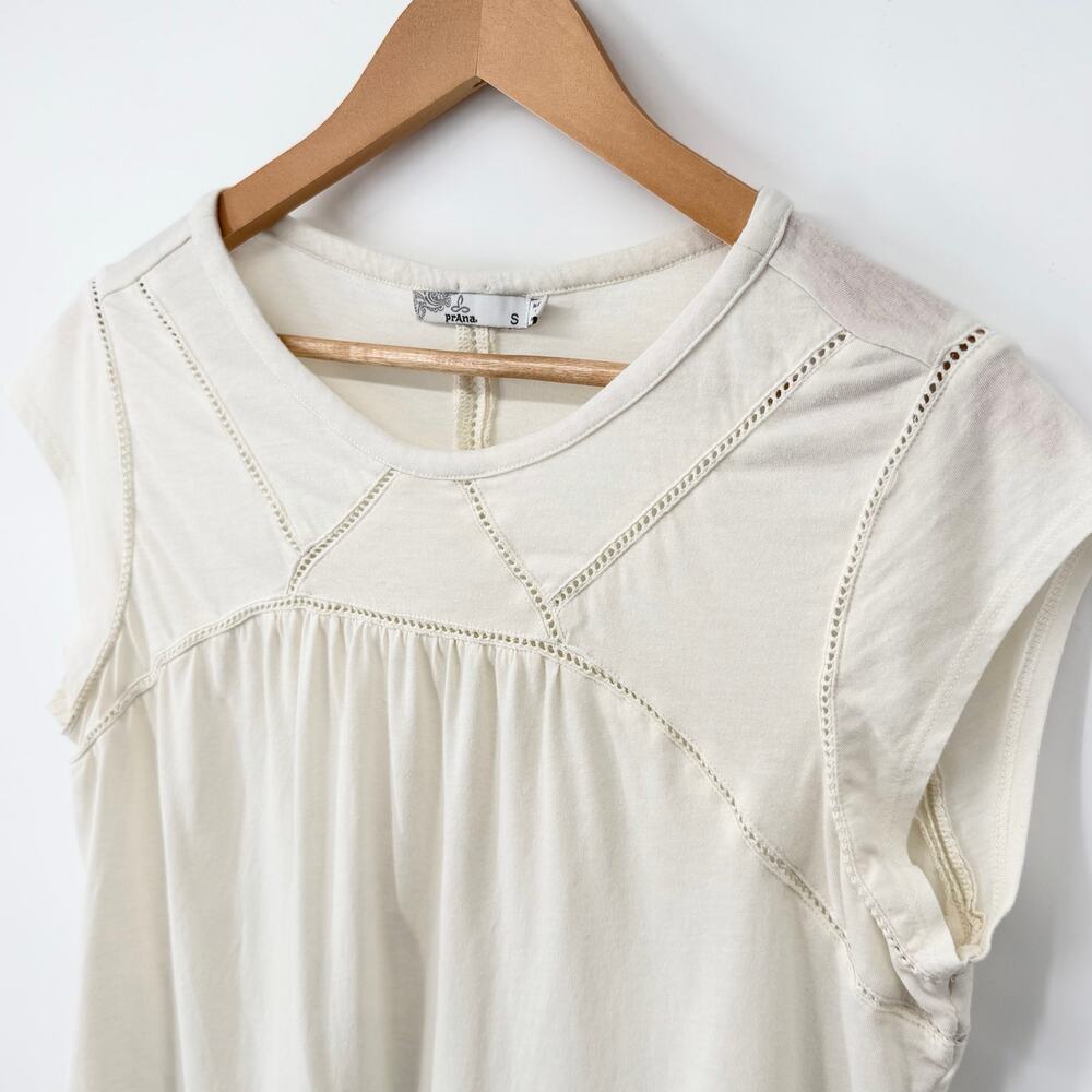 prAna Cream Organic Cotton Cap Sleeve Top Women’s Small Boho Casual Ivory - Picture 4 of 11